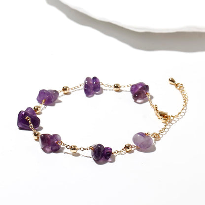 Jewever Chip Tumbled gems Bracelets for Women Copper Plated 14k Gold Chain Healing Crystals and Gemstones Bracelet Birthday Stone Gifts (Amethyst)