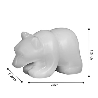 SMQ 2" Crystal Bear Statue, Natural Gemstone Handmade Figurine Sculpture, Healing Crystal Animal Stone Office Home Decor Collectibles Gift (White Jade)