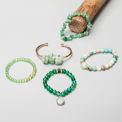 NUZUJX 5PCS Natural Boho Beaded Bracelets Bangle for Women Men,Healing Jasper Crystal Gemstone Stone Chakra Multilayer Wrap Bohemian Handmade Jewelry Beads Stretch Bracelet Set