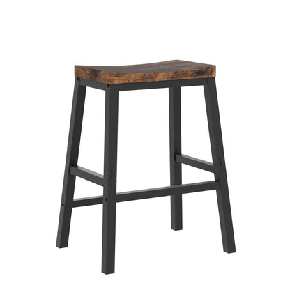 HOOBRO Bar Stools, Set of 2 Bar Chairs, 23.6 Inch Saddle Stools, Kitchen Counter Seat with Footrests, Industrial Barstools for Dining Room, Kitchen, Counter, Rustic Brown and Black BF02MD01