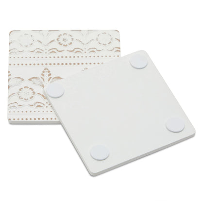 Juvale Wooden Coasters Set of 6-3.8 in, White, Square, Farmhouse Style - Coaster Holder for Coffee Table & Bar Decor - Kitchen & Living Room Decor