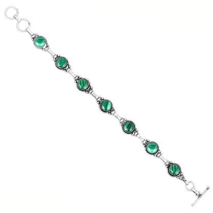 Natural Malachite 925 Silver Plated Green Gemstone Bracelet for Women - April Birthstone Vintage Style Handmade Jewelry Bracelet - Wedding Christmas Gifts for Her