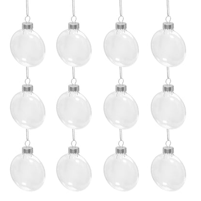 12 Pack Clear Fillable Ornaments Balls, 3.15 Inch DIY Plastic Flat Disc Ornaments, Plastic Fillable Ornament Ball for DIY Craft Projects, Wedding, Christmas, Party, Home Decor