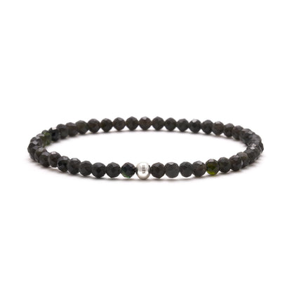 BERGERLIN Genuine obsidian bracelet with 925 Sterling silver - real obsidian bracelet with 4mm pearls, faceted - Size S