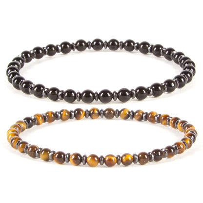 Cherry Tree Collection - Small, Medium, Large Sizes - Gemstone Beaded Bracelets For Women and Men - 4mm Round Beads (Protection Set - Medium)