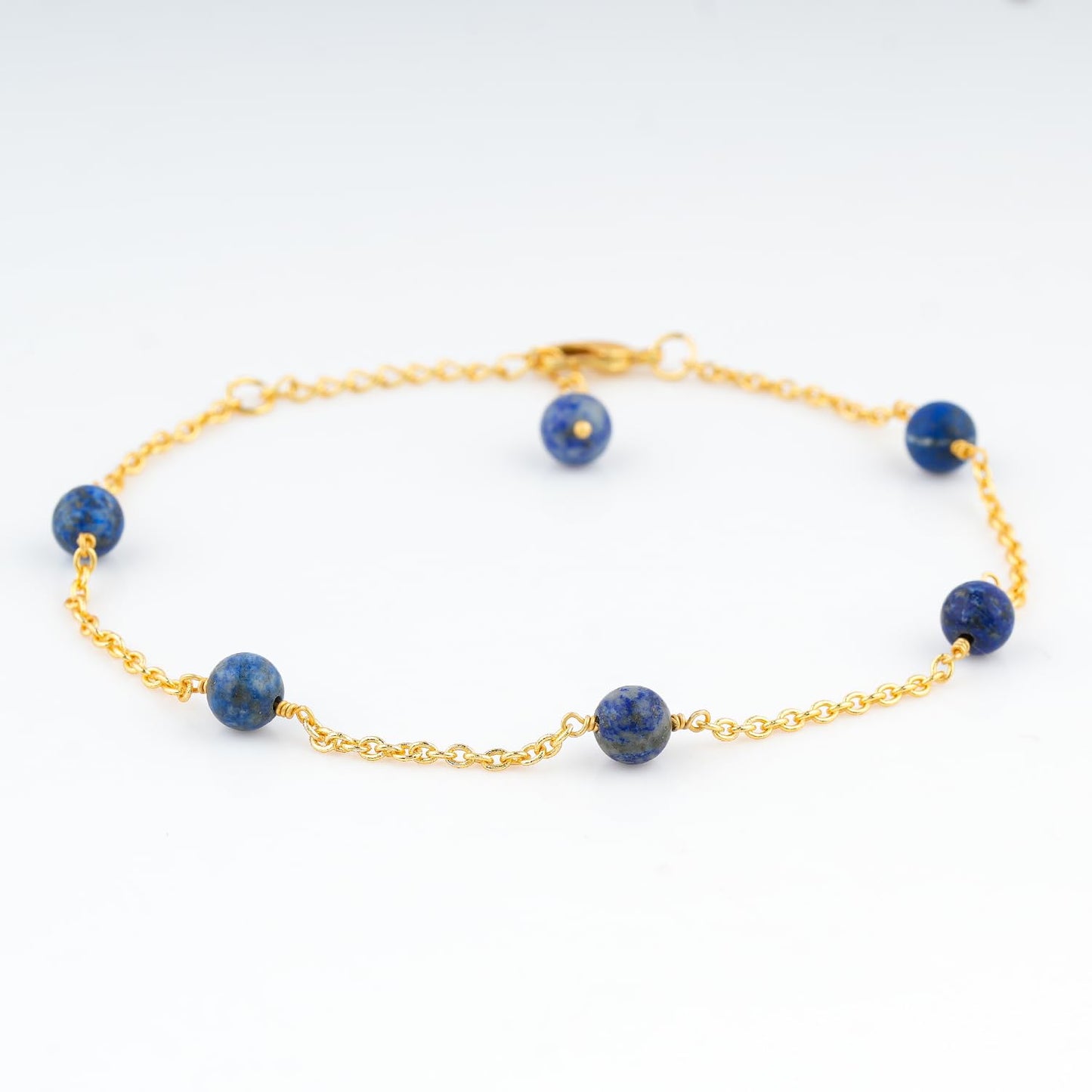 JEWEL OF ROCKS Lapis Lazuli Beaded Anklet, Handmade Craft, Anklet Beads Bracelet, Chakra Healing Anklet, Gemstone Women Jewelry, Hypoallergenic Gold Plated Brass Anklet 9 inch + 1.5 inch (1pcs)