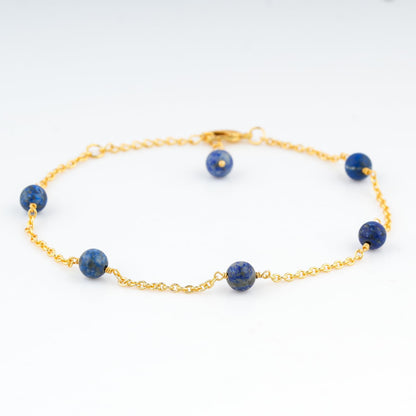 JEWEL OF ROCKS Lapis Lazuli Beaded Anklet, Handmade Craft, Anklet Beads Bracelet, Chakra Healing Anklet, Gemstone Women Jewelry, Hypoallergenic Gold Plated Brass Anklet 9 inch + 1.5 inch (1pcs)
