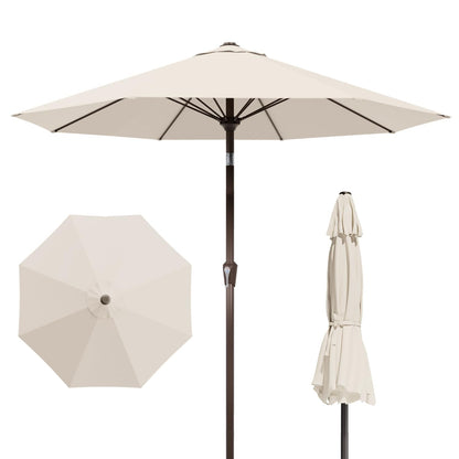 Patio Kingdom 9FT Patio Umbrella Outdoor Table Umbrella w/Push Button Tilt and Crank, 8 Sturdy Ribs, UV Resistant Waterproof Market Umbrella for Pool, Deck, Backyard, Garden, Creamy White