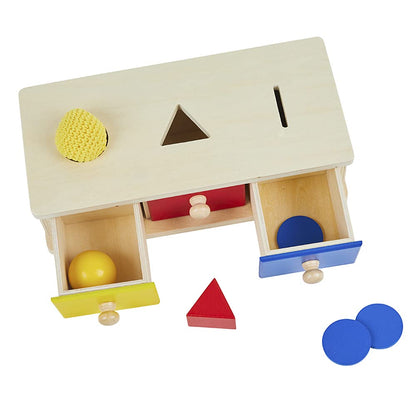 Kghios Montessori Box w/Bins Coin Object Permanence with Drawer 4 in 1 Montessori Infant Toys for Toddlers Materials for 6-12 Month Babies Infant 1-2 Year Toddlers Toys