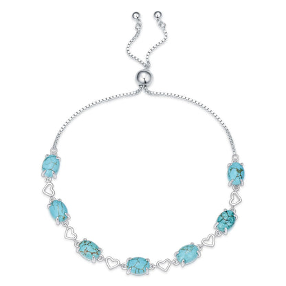 BETHZA Turquoise Link Bracelet 925 Sterling Silver Oval 6x8mm Genuine Turquoise Gemstone Adjustable Bracelets Jewelry for Women