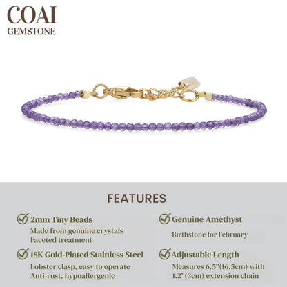 COAI Women's Dainty Crystal Bracelet Birthstone Amethyst Bracelet for Women 2mm