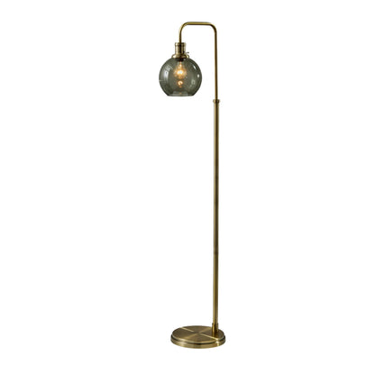 Adesso Globe Smoked Glass Floor Lamp with Antique Brass Finish – 60” Tall, Compact 10.5” Wide Base