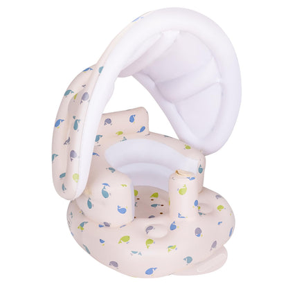 AirSwim Inflatable Baby Seat with Detachable Canopy and Built-in Pump, Inflatable Baby Chair for Babies 3 Months and Up, Sit Me Up Chair for Outdoor Indoor, Bumbo Seat for Infants, Whale