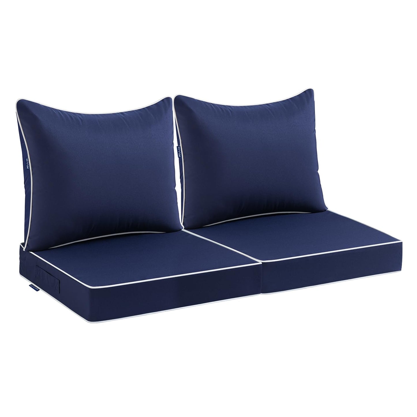 MIULEE Navy Outdoor Seat Cushion 24x24 Inch Set of 2 Waterproof & 3 Year Fade Resistant Deep Seat and Back Cushion for Patio Furniture Chair Sofa Couch with Handle and Adjustable Straps