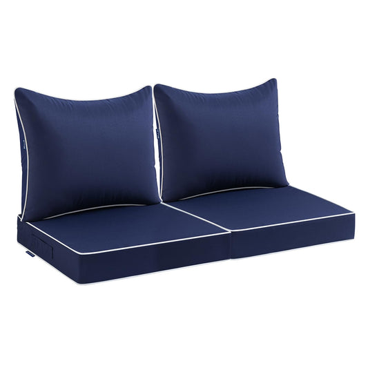 MIULEE Navy Outdoor Seat Cushion 24x24 Inch Set of 2 Waterproof & 3 Year Fade Resistant Deep Seat and Back Cushion for Patio Furniture Chair Sofa Couch with Handle and Adjustable Straps