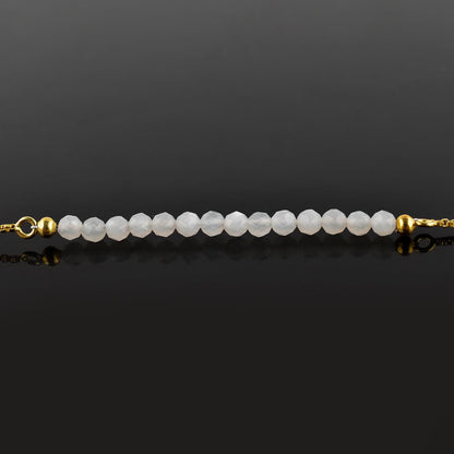 InfinityGemsArt Moonstone Bracelets For Women June Birthstone Jewelry Micro White Beads Beaded Stone Bolo Slider Crystals Gemstones, 14K Gold Plated Adjustable Chain, Valentines Day Gifts For Her