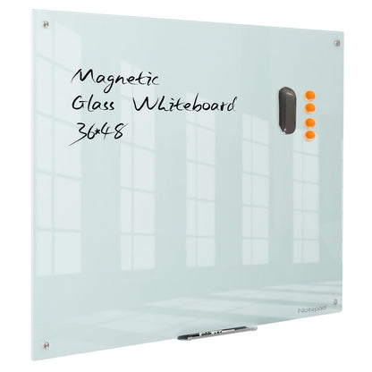 Magnetic Dry Erase Board - Frameless Glass White Board 48 x 36 Inches, Wall Mounted for Office, Home & School
