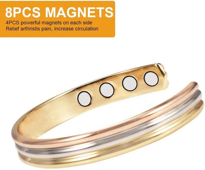 YINOX (CPB-0945SRG CPR-0013) Tri Tone Magnetic Copper Bracelet Ring Set for Arthritis for Women Health Jewelry