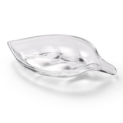 NEWHENGS Self Draining Decorative Leaf Shape Clear Glass Bar Soap Dish, Heavy Soap Holder for Bathroom, Sink and Kitchen
