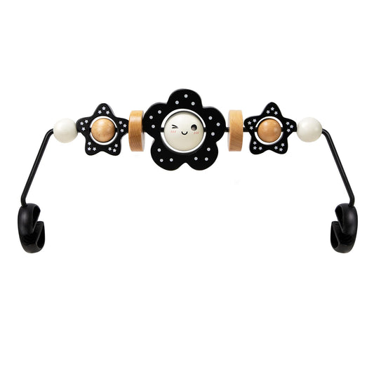 TinlyFinly Baby Bouncer Toy Bar Wooden Compatible with Baby Bjorn Bouncers, Bouncer Toy Attachment Tight and Secure Fit, So Fun to Watch, Touch and Spin for Babies All Ages (Black and White Flower)