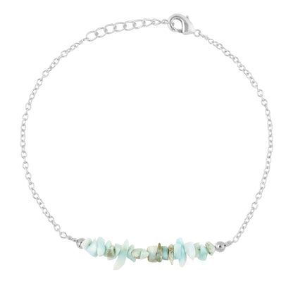 Gemimpression Handmade Larimar Chips Bar Bracelet – Natural Energy Healing Crystals – Silver Plated Adjustable 8 Inch Chain – Christmas Gift