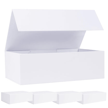 LFBOX White Gift Box with Magnetic Lids 13.8x8.3x4.4 in, Large Bridesmaid Groomsman Proposal Boxes 5 Pack, Collapsible Rectangle Storage Box