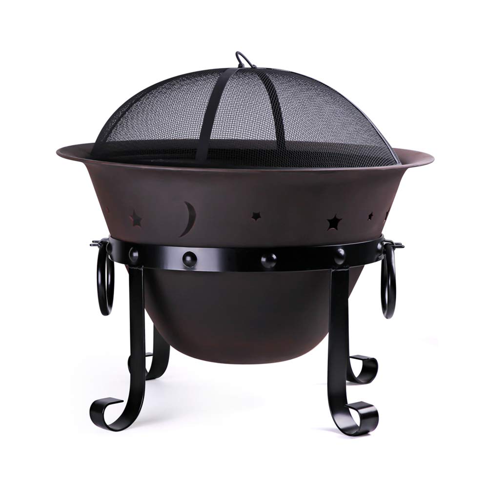 Cast Iron Fire Pits, Outdoor Round Wood Burning Fire Pit Bowl with Mesh Screen,Fireplace Poker,29 inch cast Iron Black