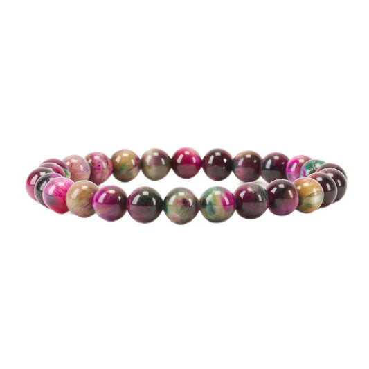 Cherry Tree Collection Rainbow Tiger's Eye Beaded Bracelet – Genuine 8mm Gemstone Stretch Bracelet for Men & Women – Handmade Crystal Bracelet - (Rainbow Tiger's Eye - S)