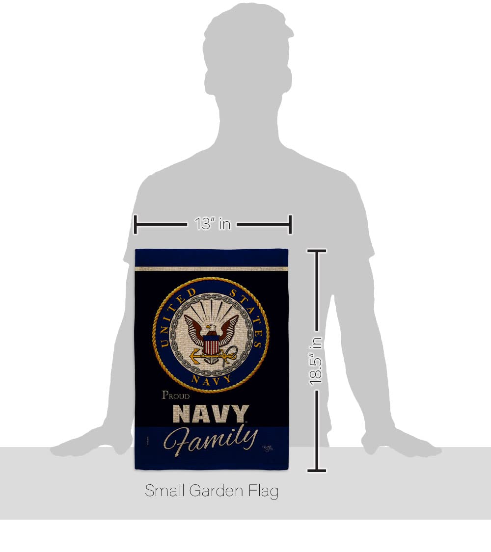 Navy Proudly Family Burlap Garden Flag - Armed Forces USN Seabee United State American Military Veteran Retire Official - House Decoration Banner Small Yard Gift Double-Sided Made in USA 13 X 18.5