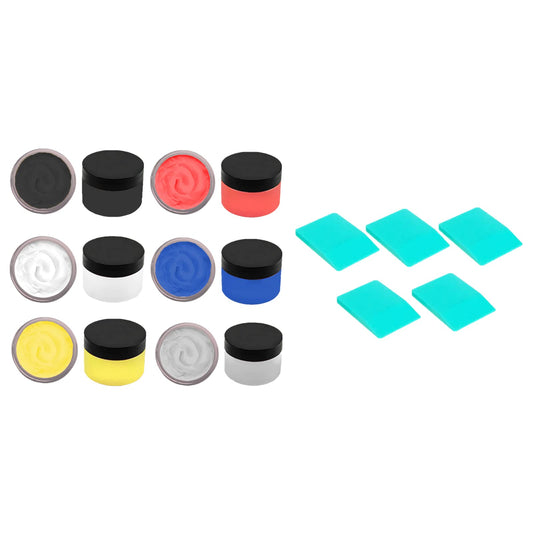 6 Colors Chalk Paste Paint Set with Pack of 5 Screen Printing Squeegees, Adhesive Stencil Paint Squeegee, Stencils Paste for Painting on Wood, Chalkboard, Home Decor Transfer Chalk Paste