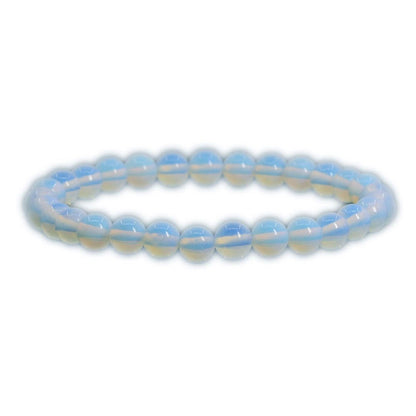 Justinstones Synthetic Opalite Moonstone Glass 6mm Round Beads Stretch Bracelet 6.5 Inch