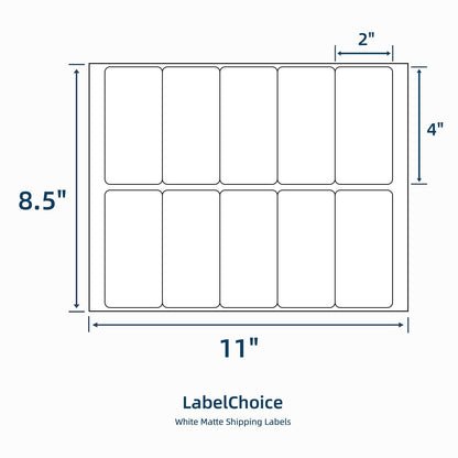 LabelChoice 100 Sheets 1000 Pcs 2”x4” 10 Up Shipping Address Labels Compatible with Laser and Inkjet Printers, 2x4 10 Per Page Strong Adhesive Internet Mailing Shipping Labels