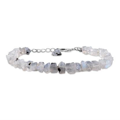 Natural Raw Rainbow Moonstone Bracelets for Women, June Birthstone, Rough Gemstone Chakra Healing Crystals Jewelry, 925 Sterling Silver Chain 8 inch, Birthday Gifts For Her