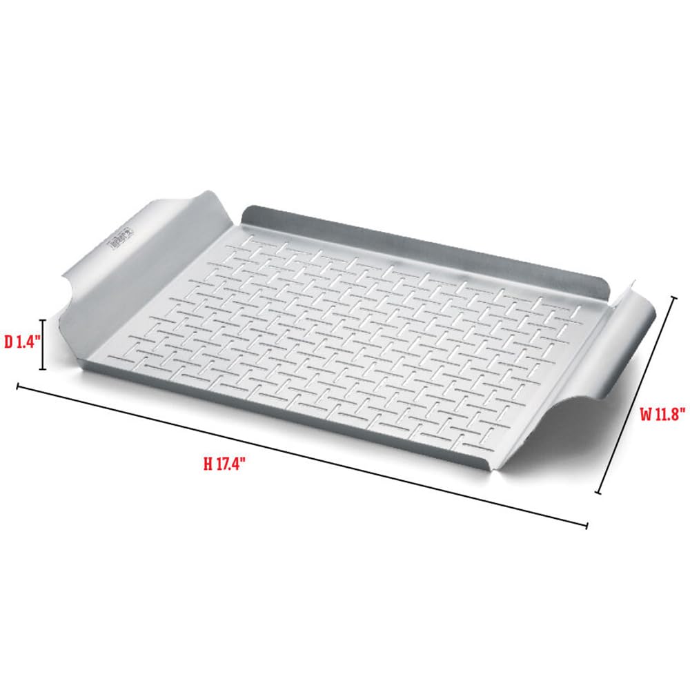 Weber Grill Pan – Durable Stainless Steel Pan for Small or Delicate Foods, 1/8" Slits for Drainage, Wide Carry Handles