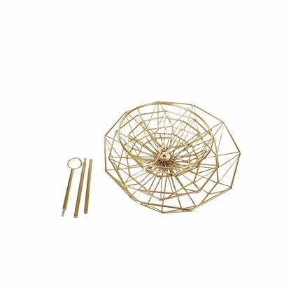 3 Tier Fruit Basket Bowl Stand for Kitchen Counter, Tiered Metal Wire Serving Stand Holder, Vegetable Storage Basket Organizer Trays, Detachable Multi Layer Snack Food Dessert Display Stand (Gold)