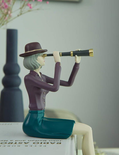 HAUCOZE Woman Figurine Statue Telescope Art Sculpture Modern Home Decor Gift for Living Room Bedroom Office Polyresin 9.1 Inch