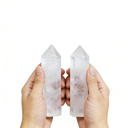 2pcc 3.8-4.2inch White Smelted Stone Wands Tower Figurine Ornaments Polishing Stone Hexagonal Point Obelisk Statue for Aquarium Decorative Rocks Gifts Home Decor(White Smelted Stone/3.8-4.2inch 2pcs)