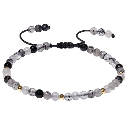 Jewever Gemstone Bracelet for Women Crystals and Healing Stones Beaded Stone Chakra Bracelets Healing Energy Crystal Jewelry Gifts Adjustable 4mm (Rutilated Quartz)
