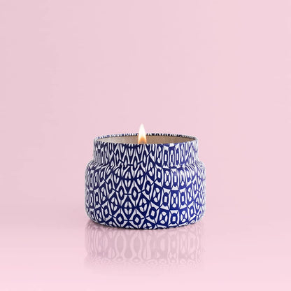 Capri Blue Volcano Printed Travel Tin Jar Candle - Luxury Candle with a Long Lasting Soy Wax Blend - Scented with Tropical & Fruity Fragrance (Blue Color, 8.5 oz)