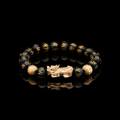 Buddha & Karma Feng Shui Pi Xiu/Pi Yao Black Obsidian Bracelet – Lucky Charm for Wealth, Protection & Success – Energy Healing Jewelry for Men & Women