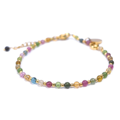 Morchic 3mm Multi-Color Tourmaline Natural Gemstone Beaded Bracelet for Women, Dainty Charm Jewelry, Adjustable 7.1-8.6", Ideal Birthday Holiday Gift