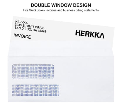 #9 Double Window Security Envelopes, HERKKA No.9 Double Window Business Envelopes Designed for Quickbooks Invoices and Business Statements - Number 9 Size 3 7/8 Inch X 8 7/8 Inch - 24 LB - 500 Pack