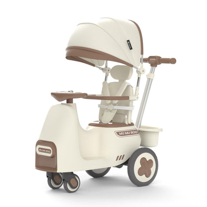 MUMUBOO 3-in-1 Push Ride-On Car Stroller with Automatic Rocking | Innovative Baby & Toddler Solution - No Batteries, No Charging, Just Push & Rock (Beige)