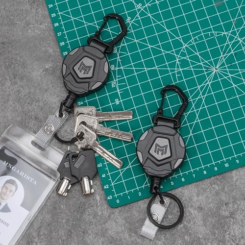 MNGARISTA 2-Pack Retractable Keychain, Heavy Duty Carabiner Badge Holder, Tactical ID Badge Reel Key Chain with 31.5” Steel Retractable Cord, 8.0 oz
