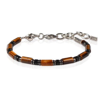 Casvia Men’s Beaded Tiger Eye Gemstone Bracelet - Handcrafted Original Design, Hematite & Obsidian Accents, Adjustable Stainless Steel Dual-Clasp, Thickened Steel Wire, 6.89–8.8 Inch, Gift for Men