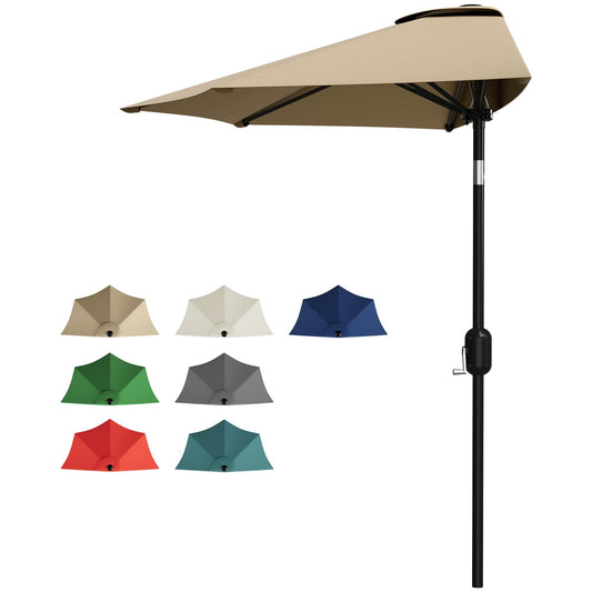 Garvee Patio Umbrella 9FT - Half Umbrella Outdoor with Smooth Crank Lift, Outdoor Shade Canopy for Patio, Backyard, Garden, Deck, Balcony -Tan