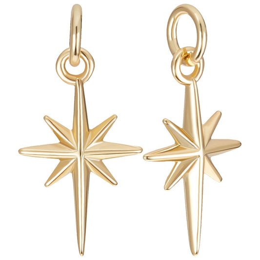 Beebeecraft 1 Box 12Pcs Gold North Star Charms Real 18K Gold Plated Brass Celestial Charms Stars Meteor Planet Aesthetics Vintage Small Pendants for Necklaces Bracelets Earrings Jewelry DIY Crafts
