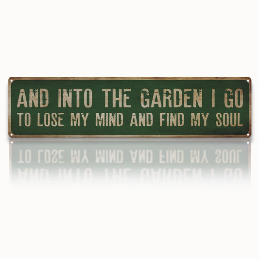 Garden Metal Tin Sign, Rustic Farmhouse Decor, And Into the Garden I Go Sign, Inspirational Gardening Quote Wall Art, for Yard Fence Door Porch, Vintage Outdoor Gardens Decoration, 15.7 x 3.9 Inches
