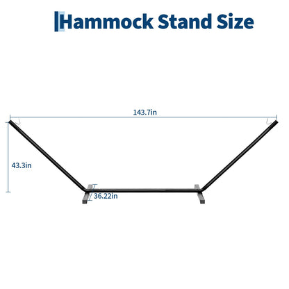 Garvee 12 FT Hammock Stand with Hooks and Chains, Portable 2 Person Heavy Duty Steel Hammocks Stand for Outside, Patio, Backyard, 450 Pounds Capacity, Black