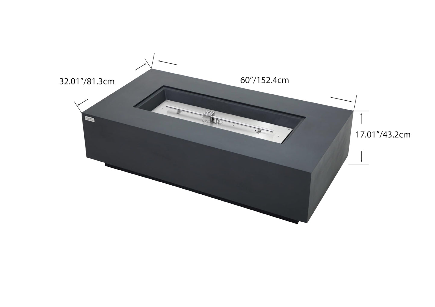 AMS Creations | Madison 60" Bundle Rectangular Natural Gas Outdoor Fire Pit Table | Dark Gray Concrete GFRC | Smooth Texture or Surface | Electronic Ignition | Outside Backyard Fireplace